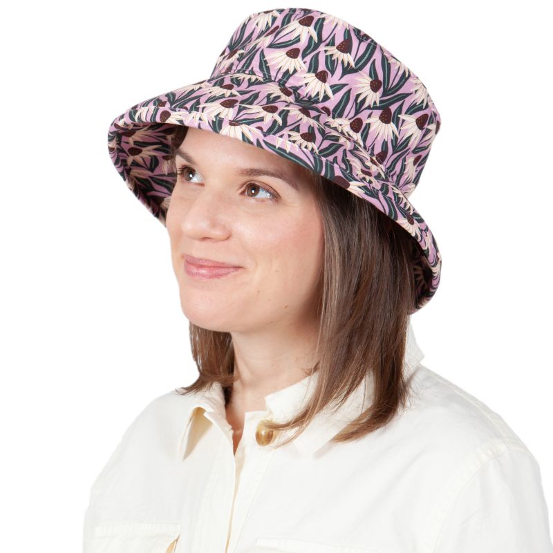 Cotton Print Slouch hat in coneflower print-upf50 sun protection-made in canada by puffin gear