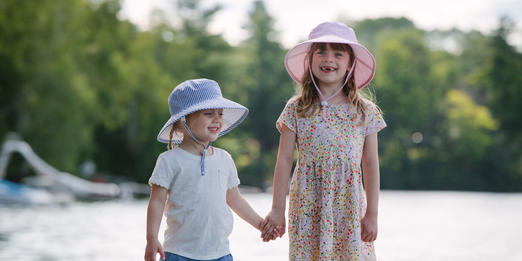 Sun protection hats for infants, toddlers and kids of all ages.  Rated UPF50+ Excellent Sun Protection-Machine Washable Durable Hats that don't wear out.  Chin ties with safety breakaway clips keep hats on heads. Made in Canada  by Puffin
