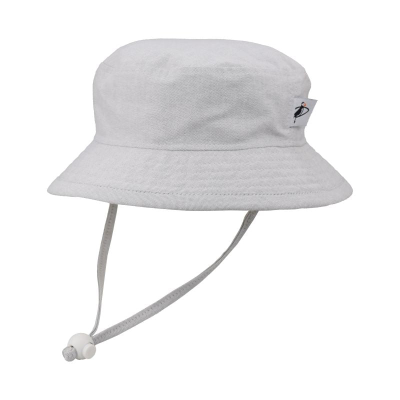 Puffin Gear Kids Oxford Cotton Camp Hat with Chin Tie, Cord Lock and Safety Break Away Clip-Made in Canada-UPF50+ Sun Protection-Grey