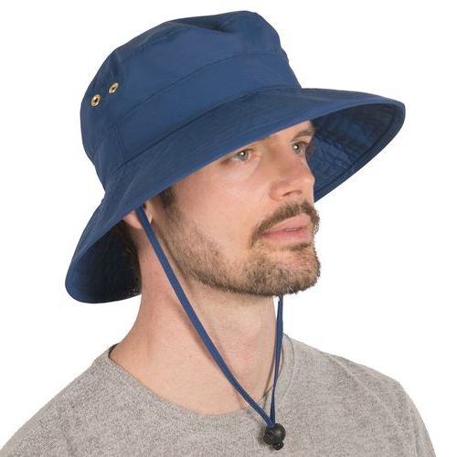 Puffin Gear Solar Nylon Hiking Hat - UPF50 Sun Protection -Made in Canada-Wind Lanyard-Quick Dry-Ventilation Grommets-Navy