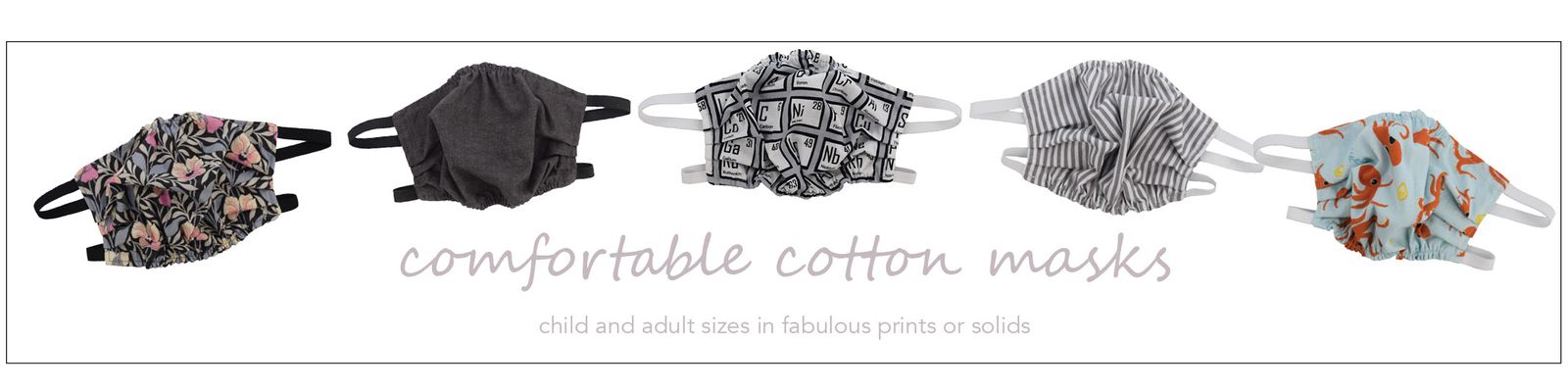 Puffin Gear 3 Layer Cotton Reusable Face Masks for Adults and Children with Around the Head Bands - Made in Canada