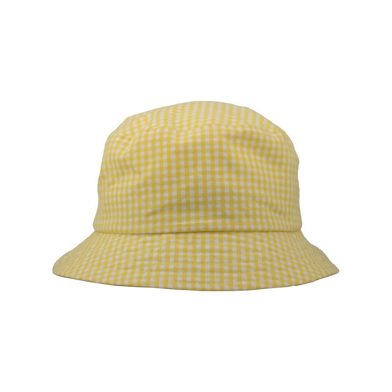 Cotton Print Beach Party Bucket Hats-UPF50 Sun Protection-Made in Canada by Puffin Gear-Yellow Check