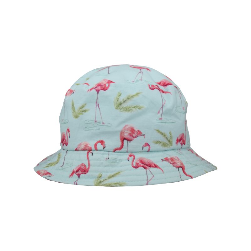 Cotton Print Beach Party Bucket Hats-UPF50 Sun Protection-Made in Canada by Puffin Gear-Flamingo