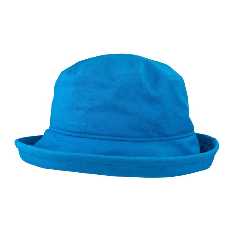 Aqua blue slouch hat on white background- upf50 sun protection