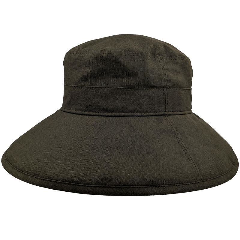 Dark Olive Green wide brim sun hat on white background
