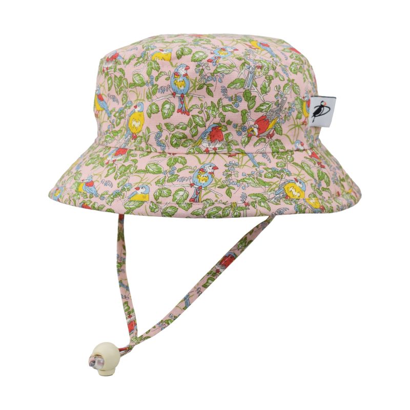 Puffin Gear Child and Toddler Sun Protection Camp Hat-UPF50-Chin Tie with Toggle and Safety Breakaway Clip Keep Hat safely in Place-Machine Washable-Made in Canada-Cotton Prints-Liberty of London-Hedgerow Chorus