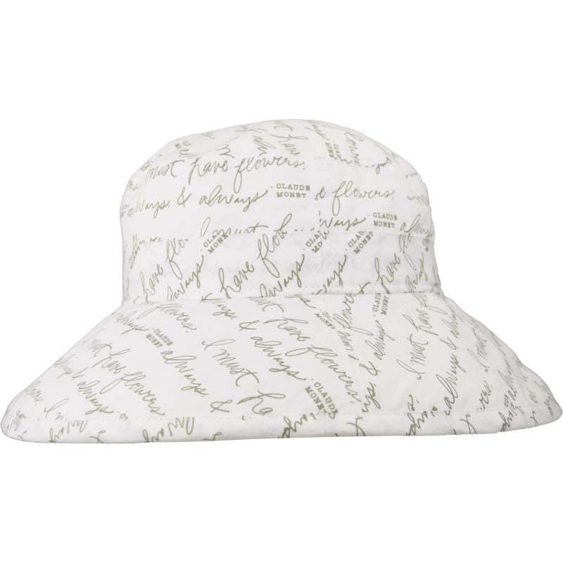 Cotton Print Garden hat with 4 inch wide brim-UPF50 + Sun Protection. Made in Canada by Puffin Gear-I must have flowers, always and always by Claude Monet
