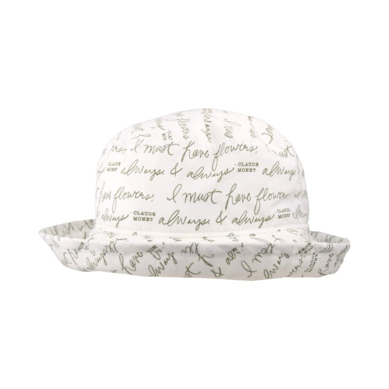 Cotton Print UPF50 Slouch Hat-Print of claude monet quote &#39;I must have flowers&#39; - Made in Canada by Puffin Gear
