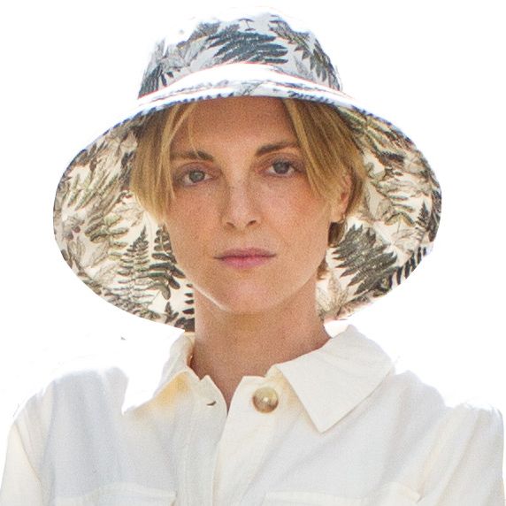 Cotton Print Garden hat with 4 inch wide brim-UPF50 + Sun Protection. Made in Canada by Puffin Gear-Fern Garden