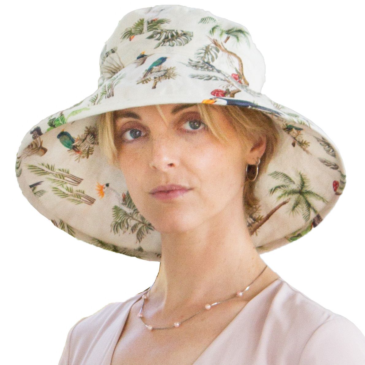 Rainforest Print Linen Wide Brim Sun Hat - UPF50+ Excellent Sun Protection-Made in Canada