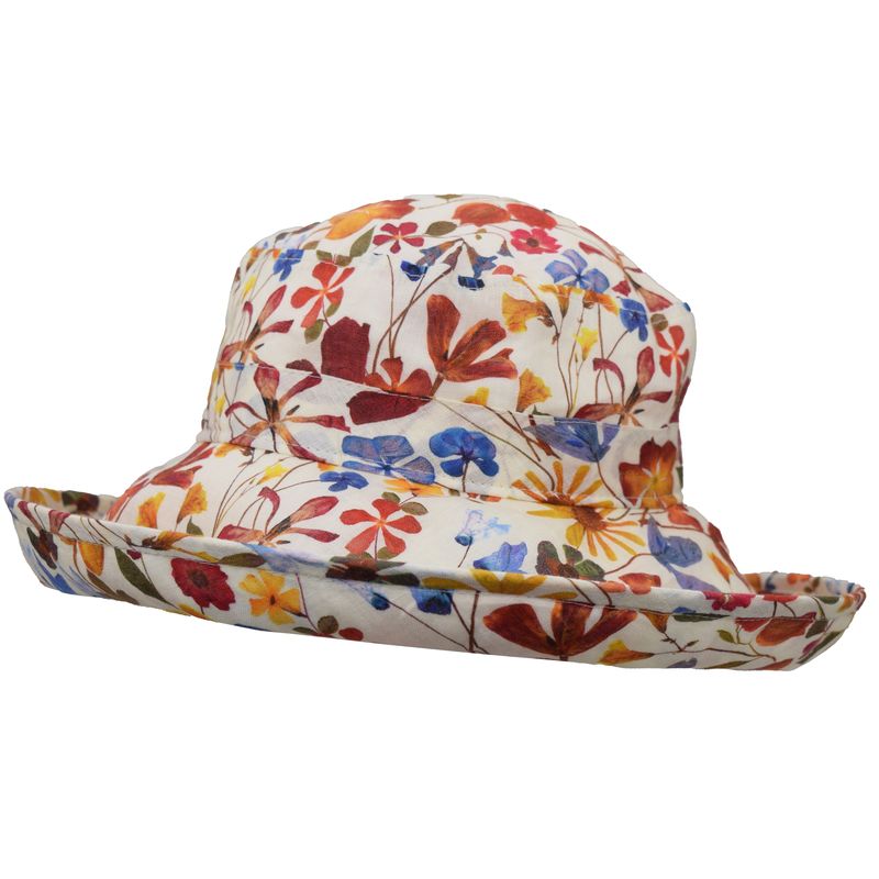 Wild flower linen print wide brim sun protection hat-upf50-made in canada by puffin gear