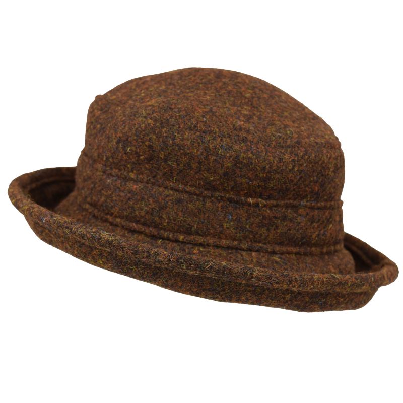 Copper Brown Harris Tweed Wool Brimmed winter hat for winter sun protection-made in Canada by Puffin Gear