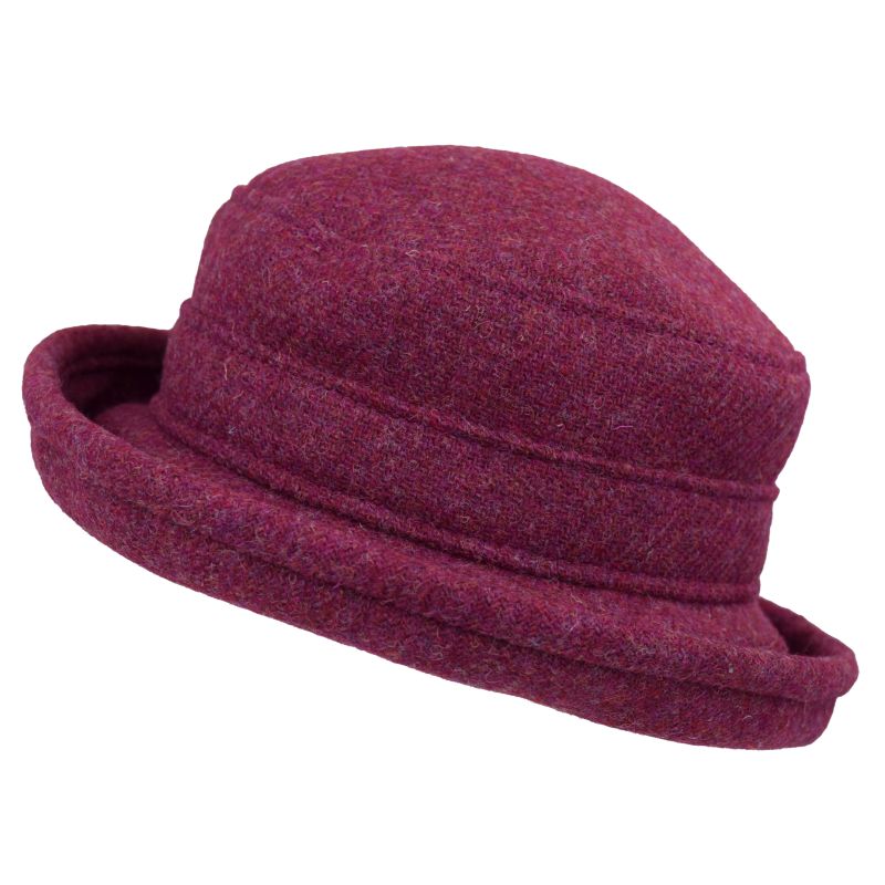 Sunset pink rose Harris Tweed Wool Brimmed winter hat for winter sun protection-made in Canada by Puffin Gear