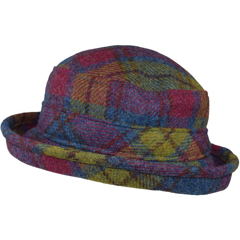 Harris Tweed Wool Brimmed Derby Hat-Winter Sun Protection-Isle Plaid reflective of the colours of the outer Hebrides Islands-Made in Canada by Puffin Gear