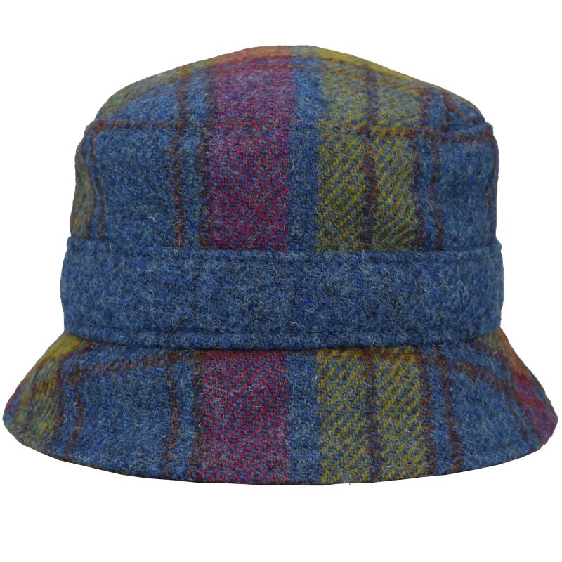 Harris Tweed Wool Bucket Hat - Isle Plaid with Loch Blue Heather Tweed Conrast-Made in Canada by Puffin Gear. Elevate your style.