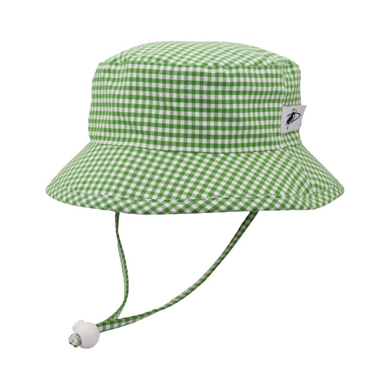 Puffin Gear Child and Toddler Sun Protection Camp Hat-UPF50-Made in Canada-Chin Tie with Cord Lock and Safety Break Away Clip Keep Hat Safely on Child&#39;s Head-Machine Washable-Kelly Green Check