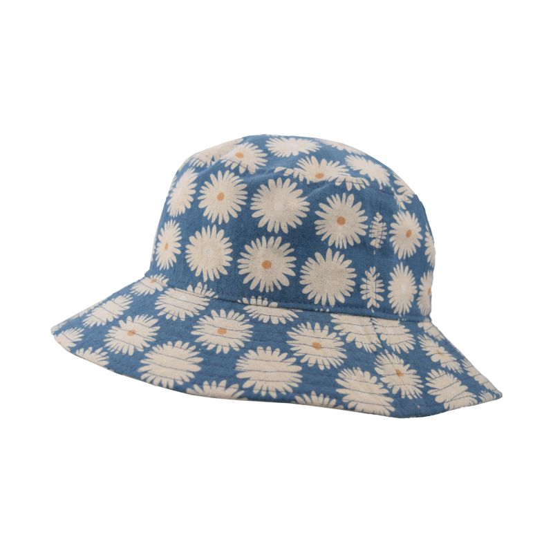 Linen-blend Print Canvas Crusher Hat-Rated UPF50+ Sun Protection-Travel Hat-Made in Canada by Puffin Gear-Daisy Power-Blue