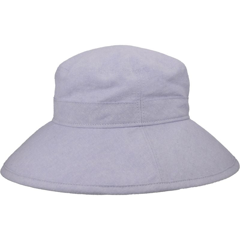 Linen Chambray Canvas Wide Brim Garden Hat-rated UPF50+ sun protection-Made in Canada by Puffin Gear-Hydrangea