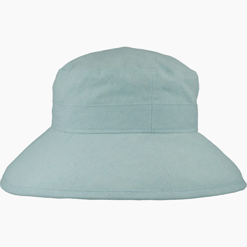 Linen Chambray Canvas Wide Brim Garden Hat-rated UPF50+ sun protection-Made in Canada by Puffin Gear-Aqua Colour