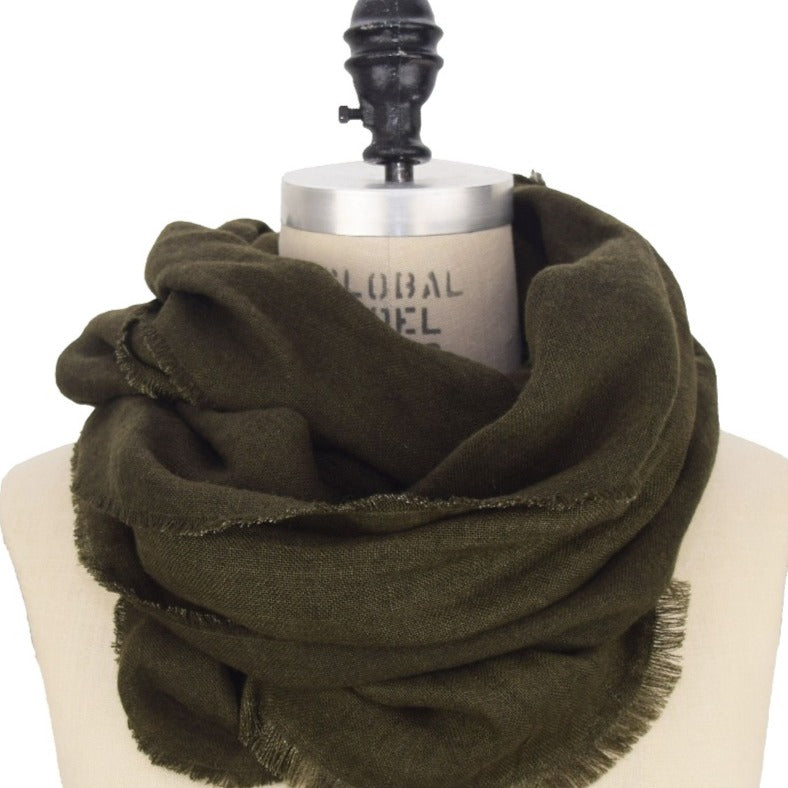  Linen wool double gauze fall scarf-made in canada-olive