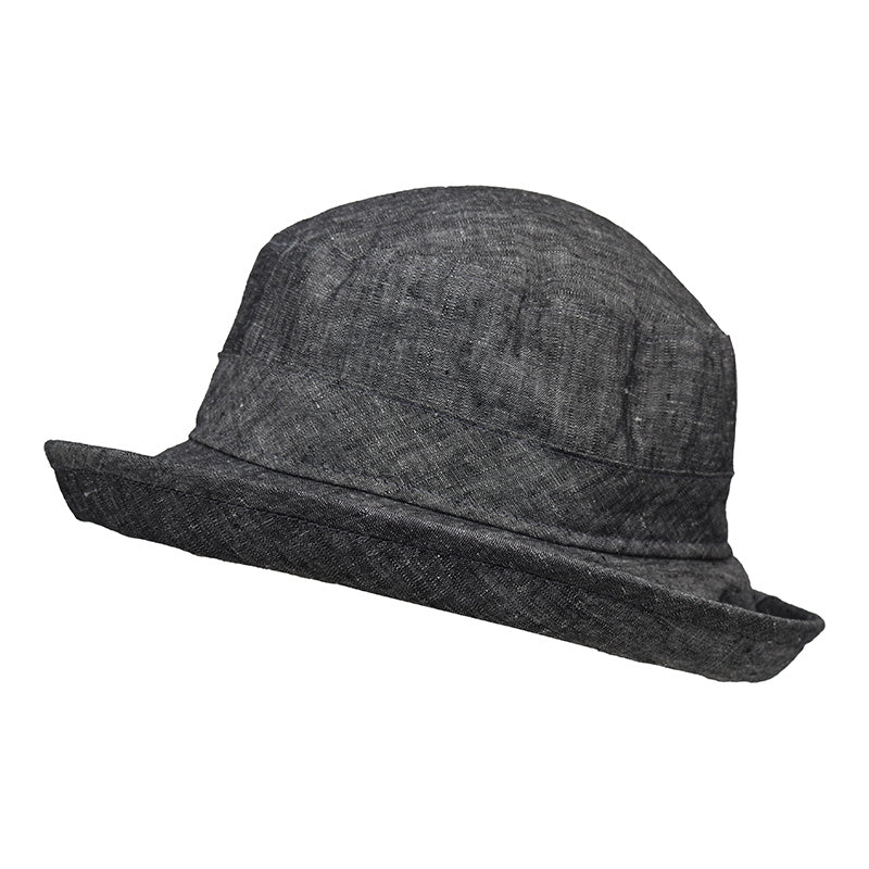 Linen Chambray Lightweight Bowler Hat with UPF50 Sun Protection-Made in Canada by Puffin Gear-black