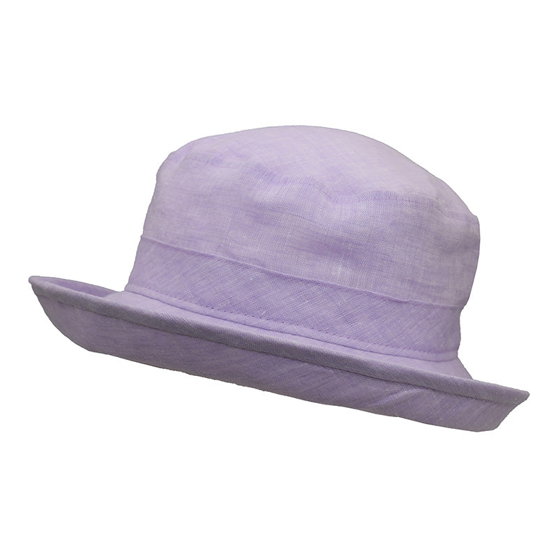 Linen Chambray Lightweight Bowler Hat with UPF50 Sun Protection-Made in Canada by Puffin Gear-lilac