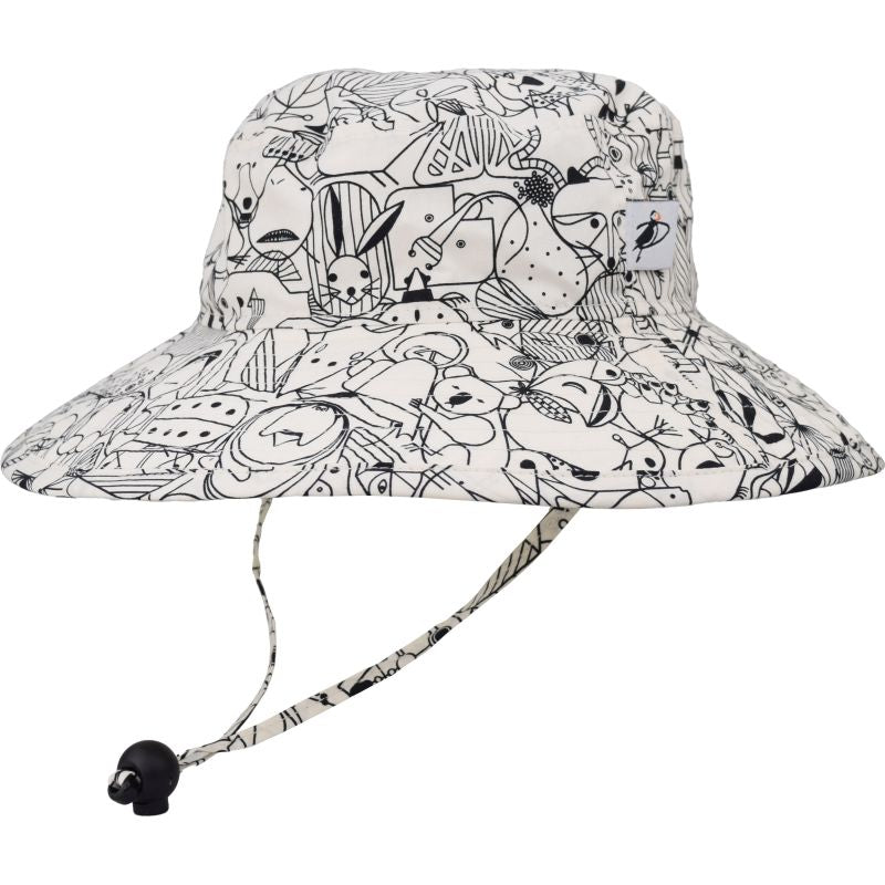 Puffin Gear Organic Cotton Wide Brim Sunbaby Hat-UPF50+ Sun Protection-Chin Tie with Toggle and Safety Break Away Clip-Machine Washable-Beautiful Prints-Brims Don&#39;t Flop-Made in Canada-Charlie Harper End Papers Print