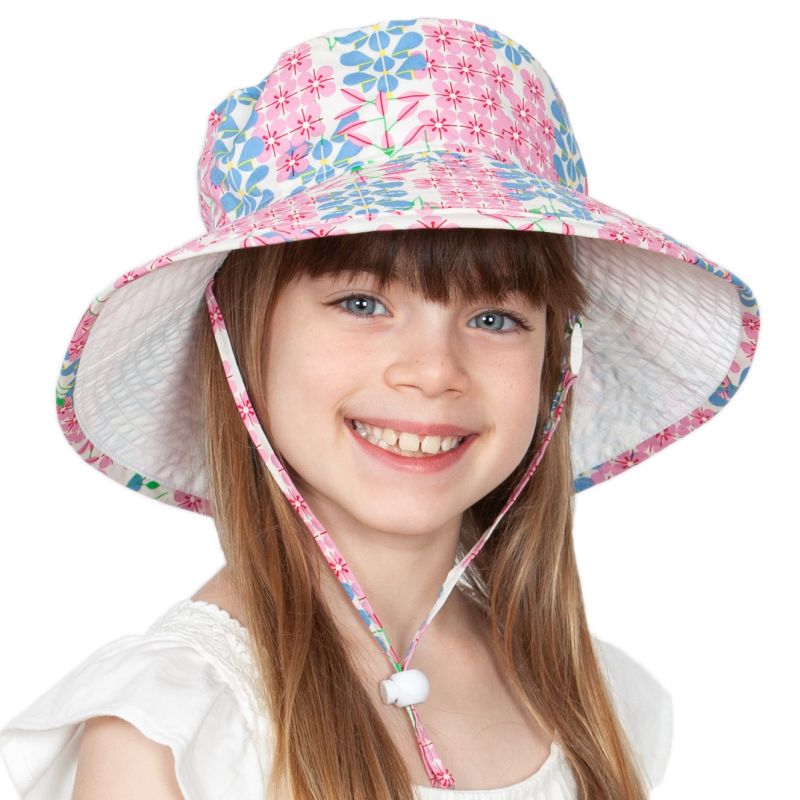 Organic Cotton Wide Brim Sun |Protection Child Hat-UPF50-Made in Canada by Puffin Gear-Charlie Harper Lupine and Phlox Print
