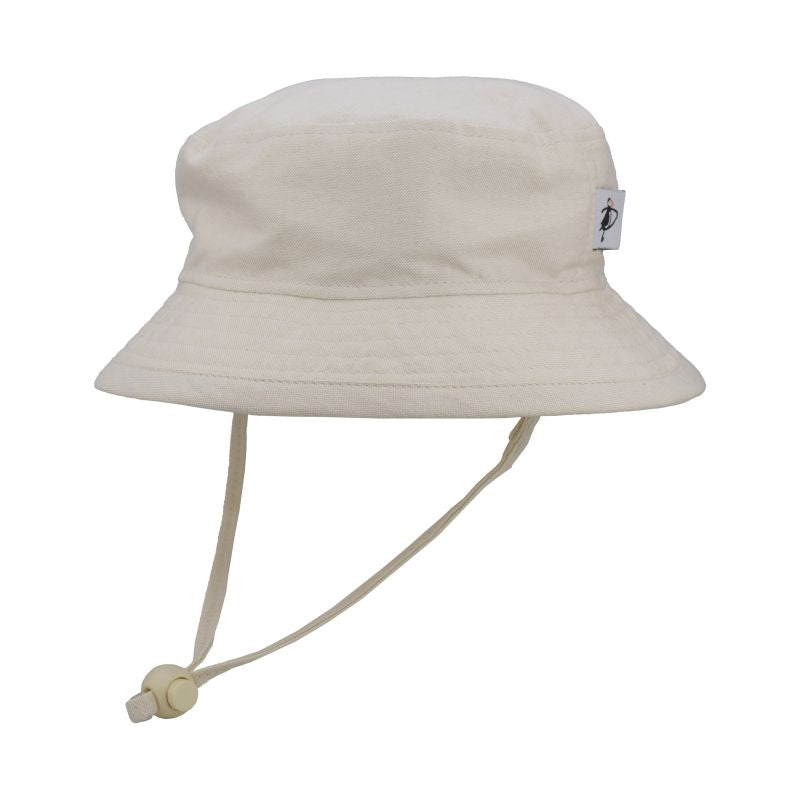 Puffin Gear Kids Oxford Cotton Camp Hat with Chin Tie, Cord Lock and Safety Break Away Clip-Made in Canada-UPF50+ Sun Protection-Bone