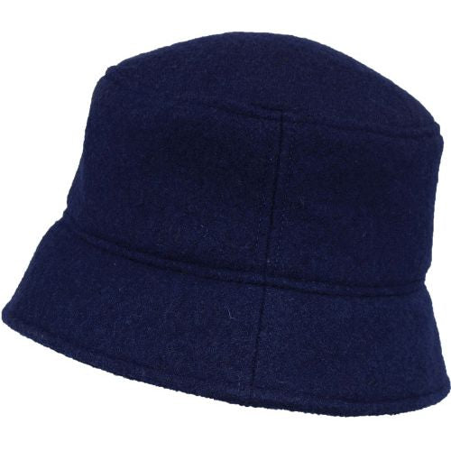 Boiled Wool Crusher Hat with cozy fleece ear snug-warm winter hat-made in canada by puffin gear - navy blue