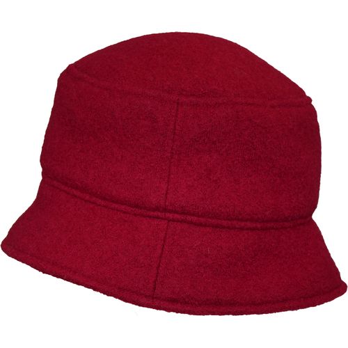 Boiled Wool Crusher Hat with cozy fleece ear snug-warm winter hat-made in canada by puffin gear - cranberry red