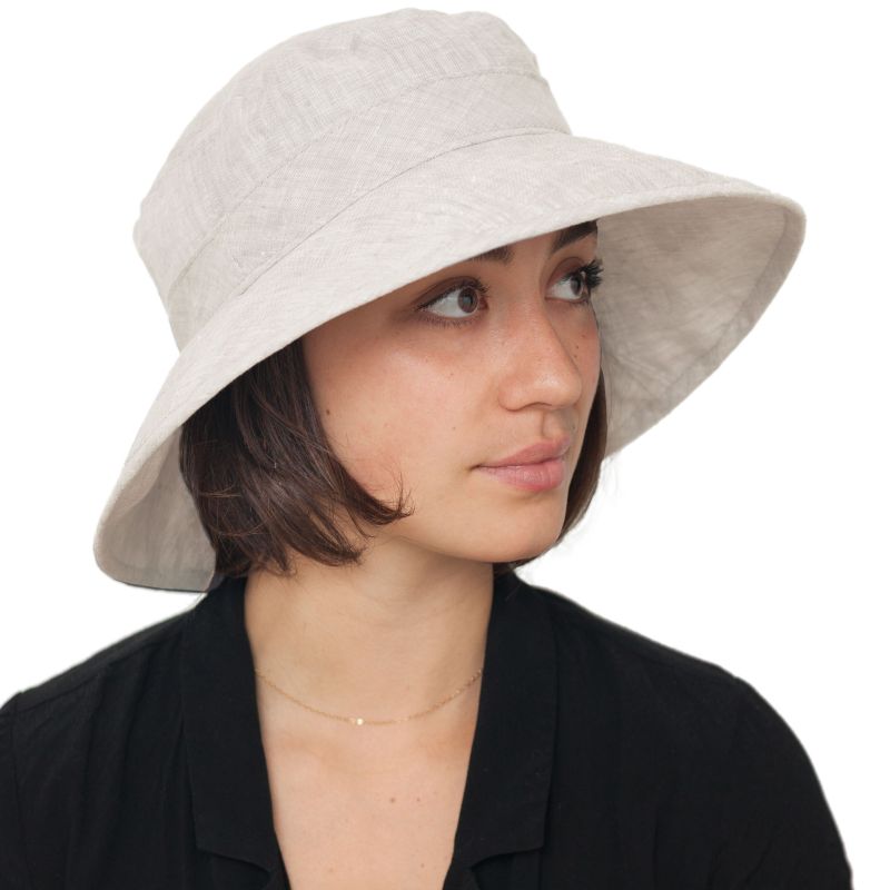 Wide brim linen chambray gardening hat with 4 inch brim-upf50 sun protection-made in Canada by Puffin Gear