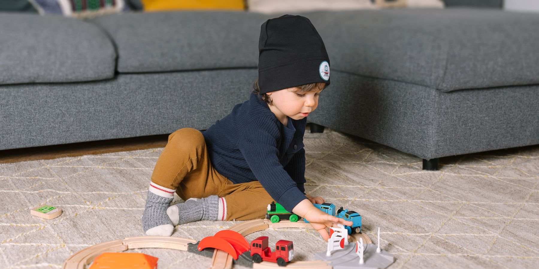 Infant and Toddler Organic Cotton Beanies for cooler days. Choose from organic cotton jersey or organic cotton sherpa. Made in Canada by Puffin Gear