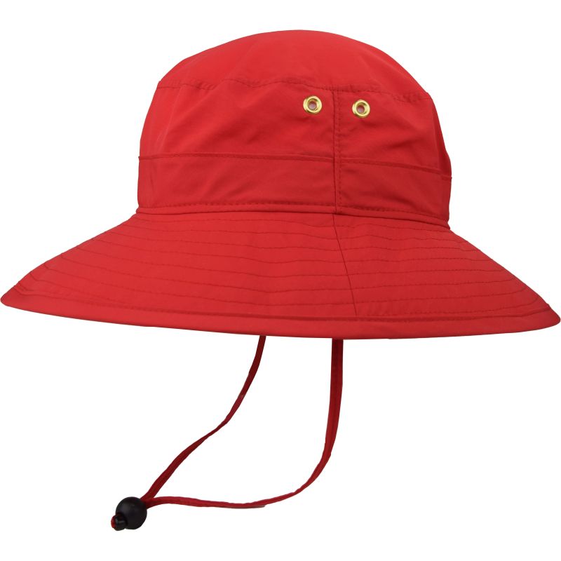 Puffin Gear Solar Nylon Hiking Hat - UPF50 Sun Protection -Made in Canada-Wind Lanyard-Quick Dry-Ventilation Grommets-Red