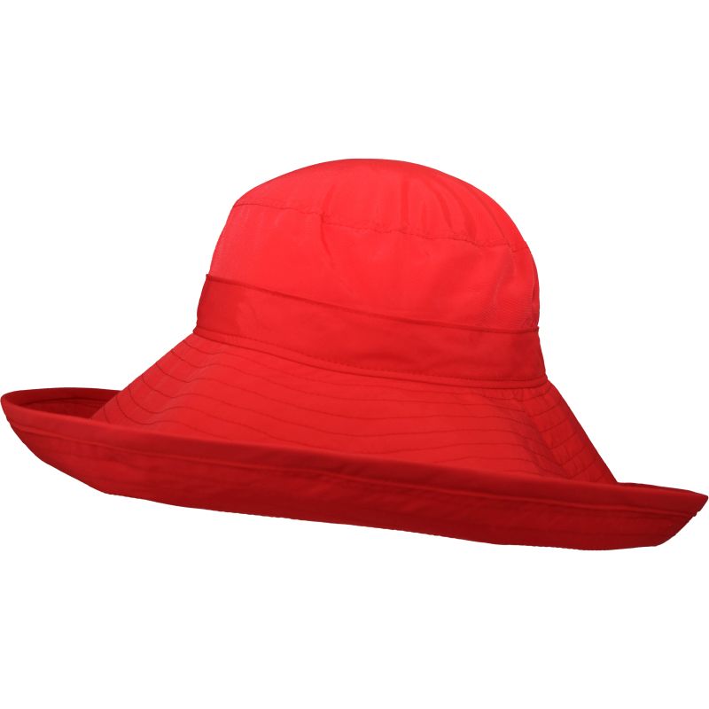 Ultra wide brim starlet hat with six inch brim-our widest brim for maximum coverage-quick dry, lightweight solar nylon-Made in Canada by puffin Gear-Rated UPF50 Sun Protection-Red