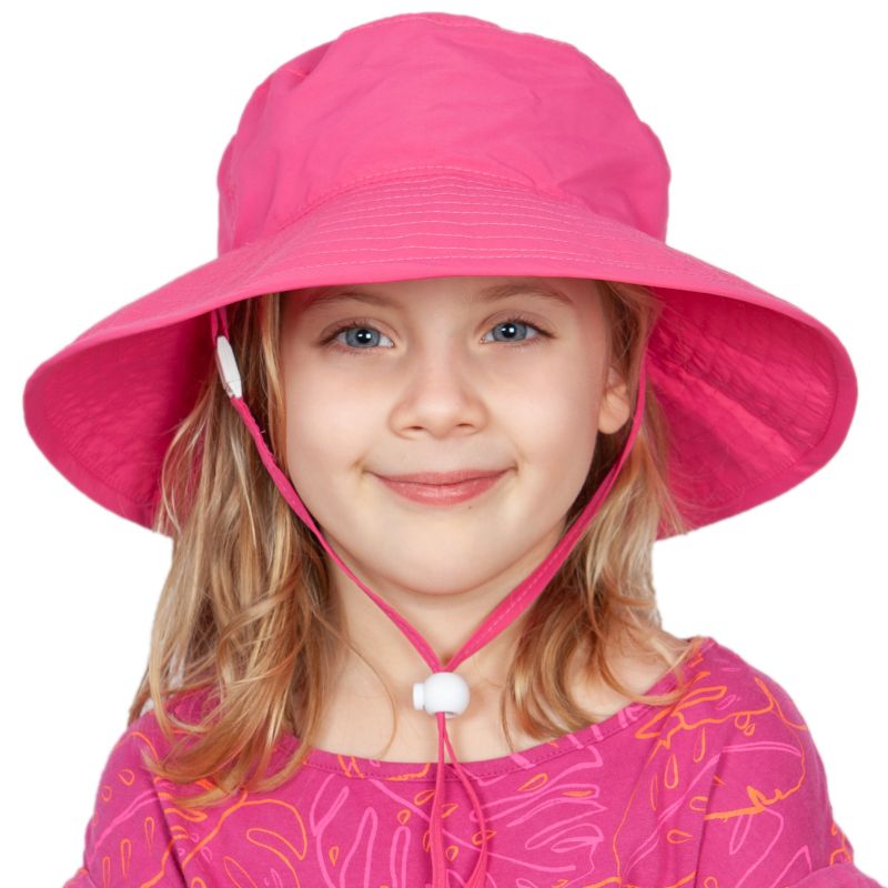 Puffin Gear Kids Wide Brim Solar Nylon Sunshine Hat with Chin Tie, Cord lock and Safety Breakaway Clip-Rated UPF50+ Sun Protection-Quick Dry, Made in Canada-Azalea