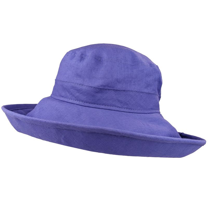 Violet purple wide brim linen sun hat rated upf50+ sun protection-made in canada by puffin gear
