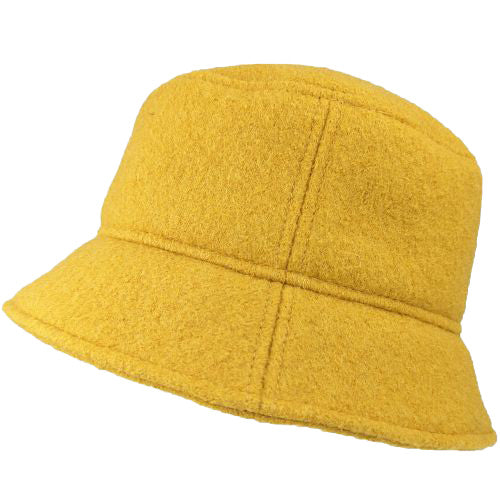 Boiled wool crusher bucket hat in yellow mustard with internal fleece ear cover-warm winter hat made in canada by puffin gear