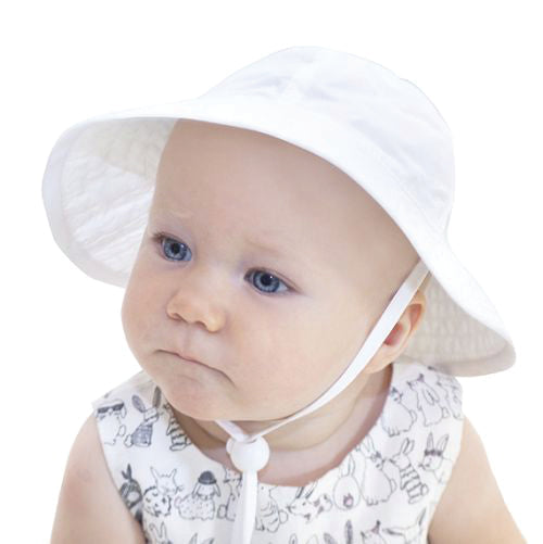 Infant Solar Nylon SunBeam Hat with Chin Tie and Cordlock-Perfect for Wading Pool-Made in Canada-White