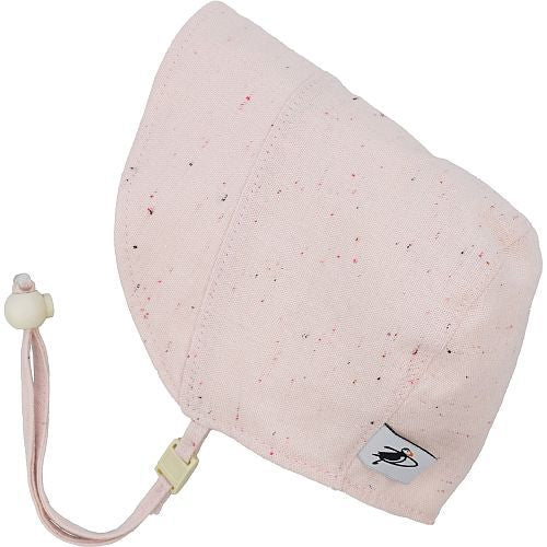 Puffin Gear Infant and Toddler Linen Bonnet with Organic Flannel Lining-Made in Canada-Machine Washable-Adorable-Strawberry Sprinkle