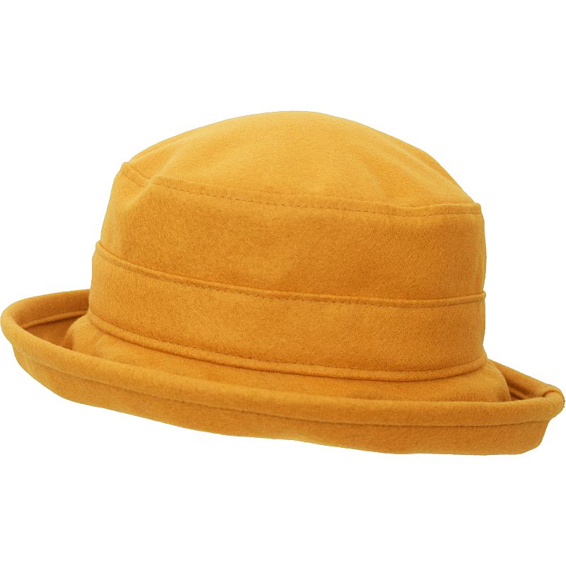 Puffin Gear Melton Wool Bowler Hat - Made in Canada-Three inch wide brim for winter sun protection. brim rolls up or down-water resistant-warm-ladies  hat-Dijon