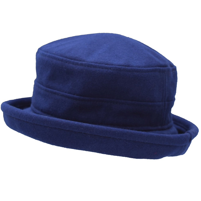 Puffin Gear Melton Wool Bowler Hat - Made in Canada-Three inch wide brim for winter sun protection. brim rolls up or down-water resistant-warm-ladies  hat-Navy