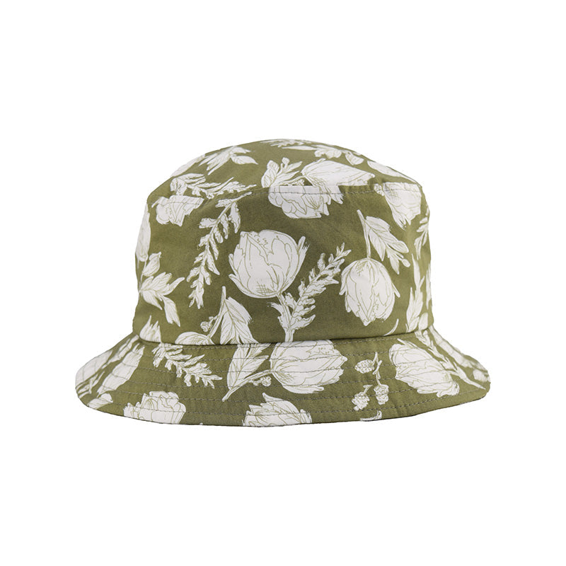 Cotton Print  Bucket Hat with UPF50 Sun Protection. Made in Canada by Puffin Gear-rose garden