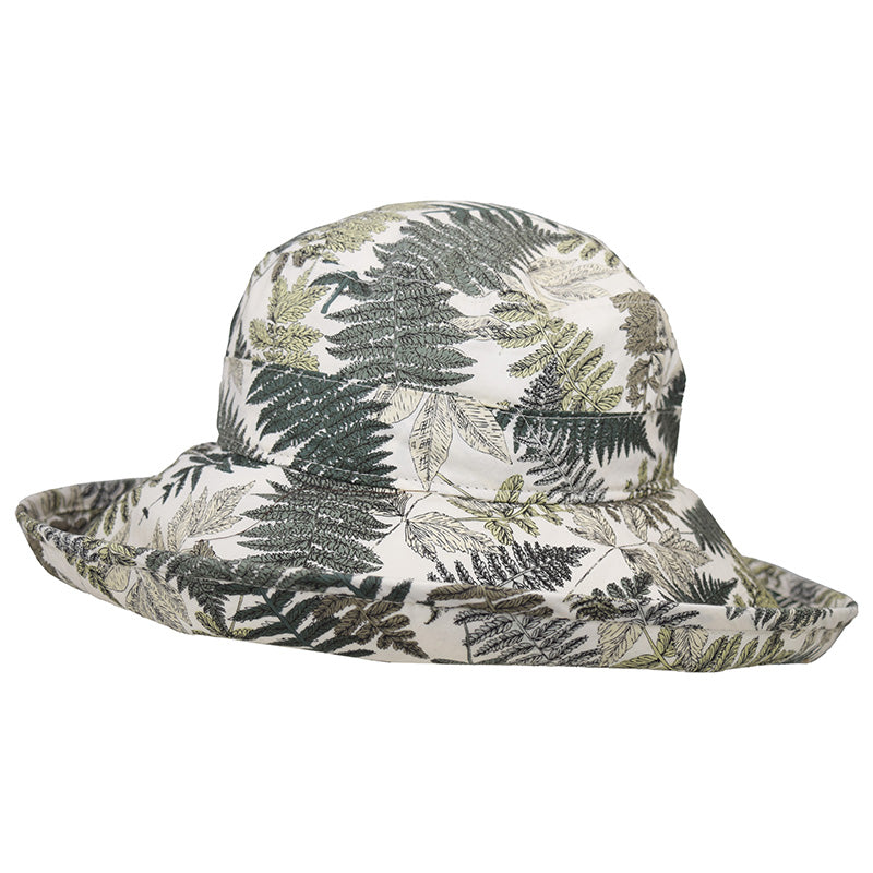 Cotton Print  4.5 inch Wide Brim Classic Hat with UPF50+ Excellent Sun Protection-Shade Garden Fern Print-Made in Canada  by Puffin Gear