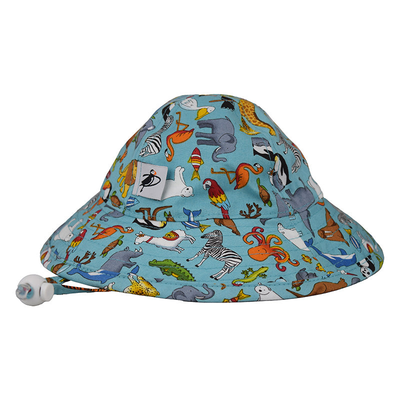 Puffin Gear Infant Sunbeam Brimmed Hat with Chin Tie and Toggle-UPF50 Sun Protection-Made in Canada by Puffin Gear-Animal Kingdom-All the Animals Print