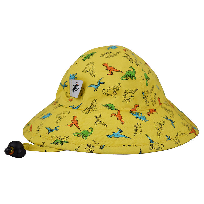 Puffin Gear Infant Sunbeam Brimmed Hat with Chin Tie and Toggle-UPF50 Sun Protection-Made in Canada by Puffin Gear-Animal Kingdom-Dinosaur Print
