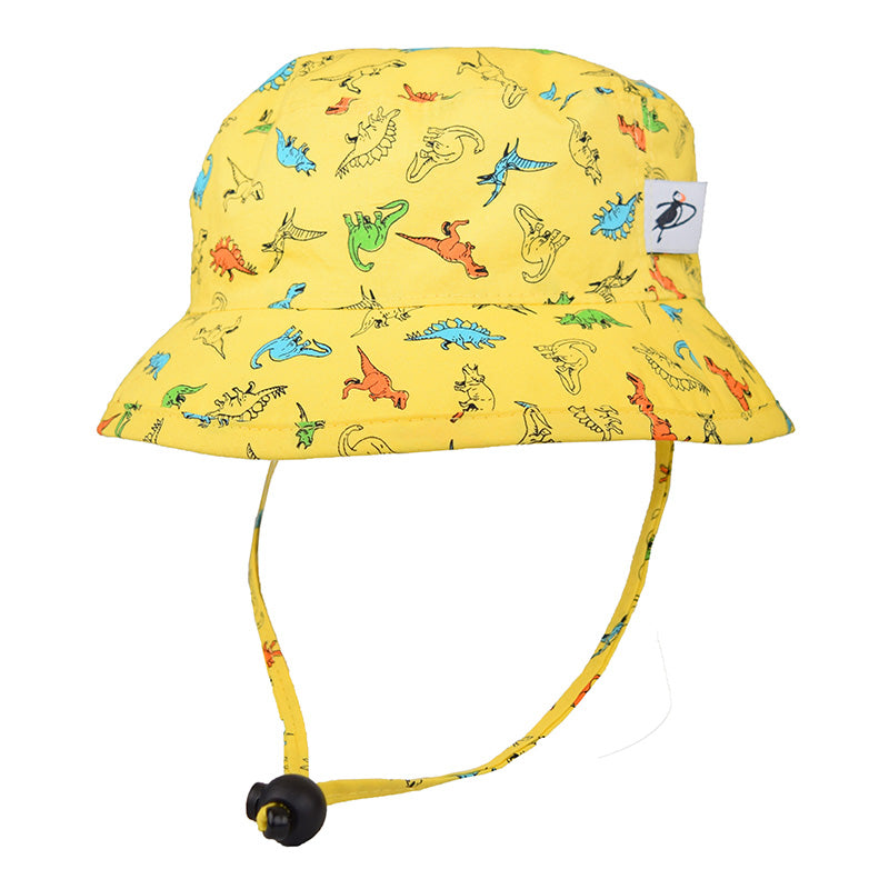 Puffin Gear Child and Toddler Sun Protection Camp Hat-UPF50-Made in Canada-Chin Tie with Cord Lock and Safety Break Away Clip Keep Hat Safely on Child&#39;s Head-Machine Washable-Dinosaur Print