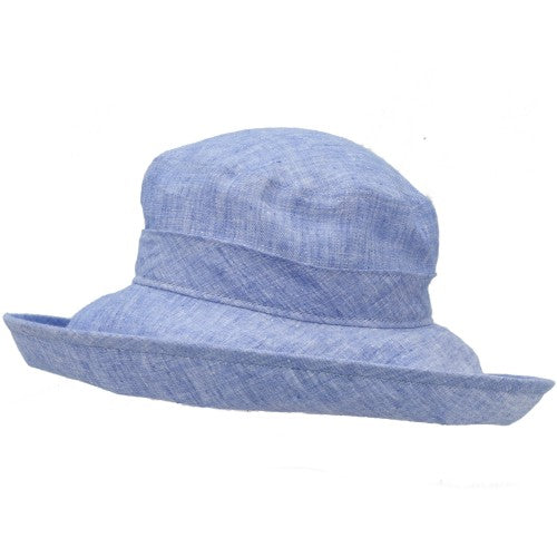Linen Chambray Wide Brim Sun Hat Rated UPF50 Excellent Sun Protection-Made in Canada by Puffin Gear-Pebble-Indigo