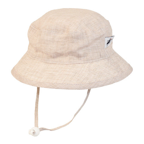 Puffin Gear Summer Day Linen Child Sun Protection Camp Hat - Made in Canada-Natural Check