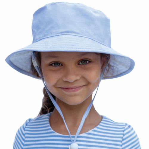 Puffin Gear Kids Oxford Cotton Camp Hat with Chin Tie, Cord Lock and Safety Break Away Clip-Made in Canada-UPF50+ Sun Protection-Blue